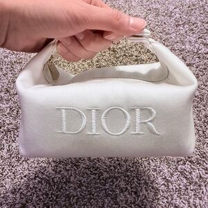 NEW Dior white cosmetic pouch with handle